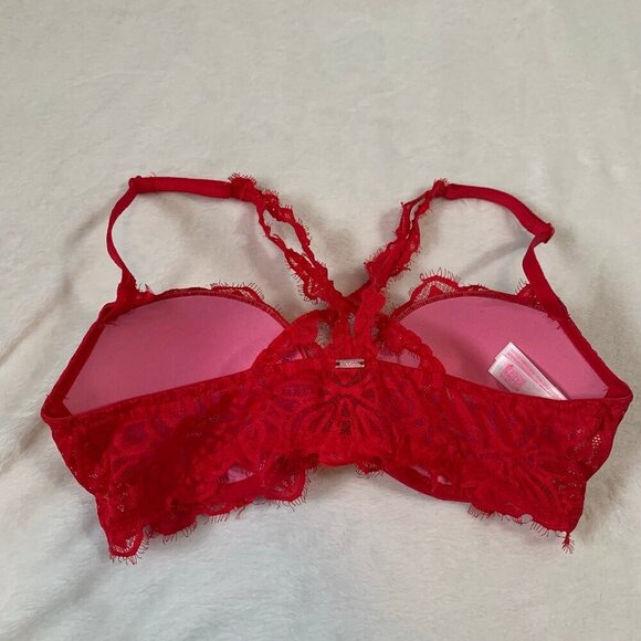 VS Pink red lacy front clasp date racerback underwire bra - Size 34C - Picture 5 of 10